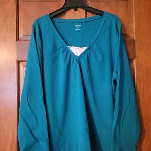 Women's Size 3X Essentials Teal and White Long Sleeve Top